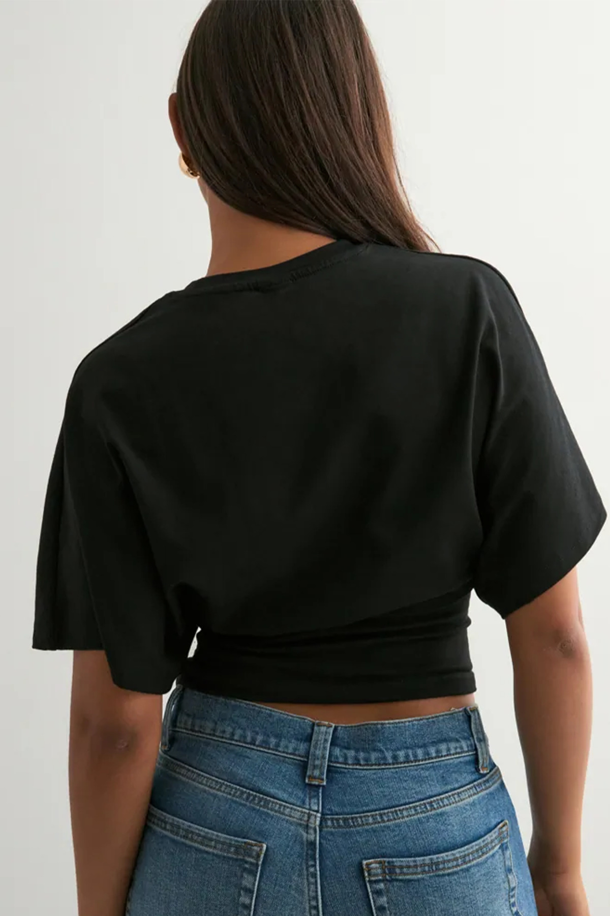 ecemore  Bele Oturan Geniş Kollu Doğal Viskon Bluz - Görsel 5