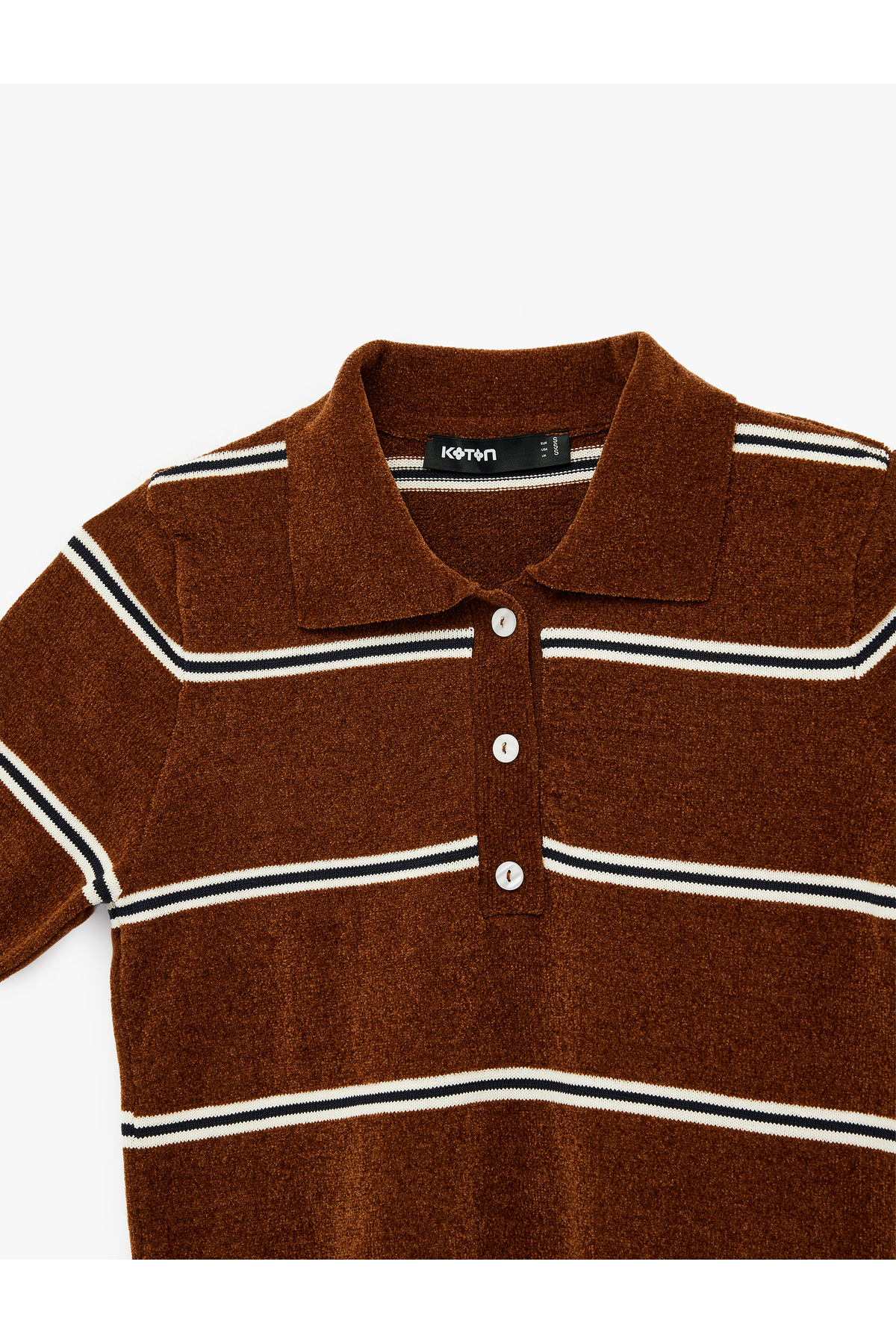Koton  Kısa Kollu Polo Yaka Çizgili Şönil Kazak - Görsel 5
