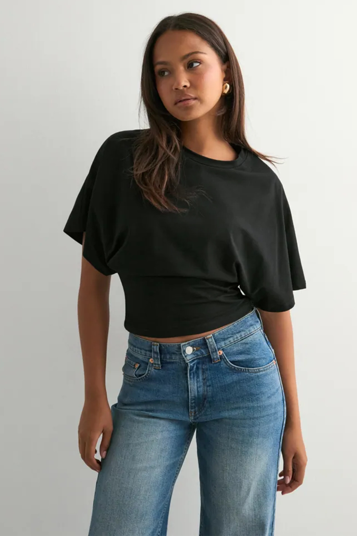 ecemore  Bele Oturan Geniş Kollu Doğal Viskon Bluz - Görsel 4