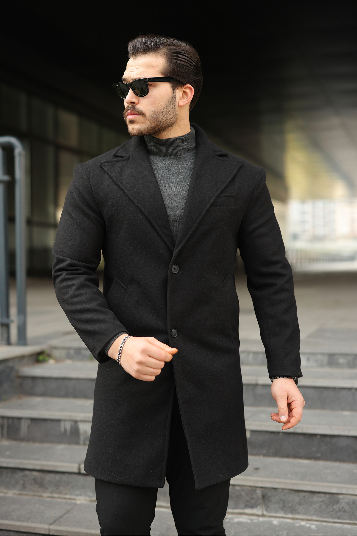 BASEL.CO Slim Fit Astarlı Uzun Kaşe Kaban görsel 3