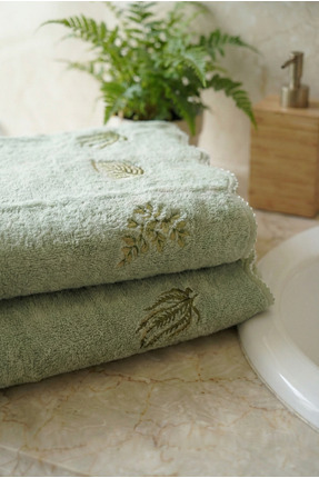 Motif Mağaza 2'Lİ SET MicroCotton %100 Pamuk 50x100 Nakışlı El-Yüz Havlusu Yeşil