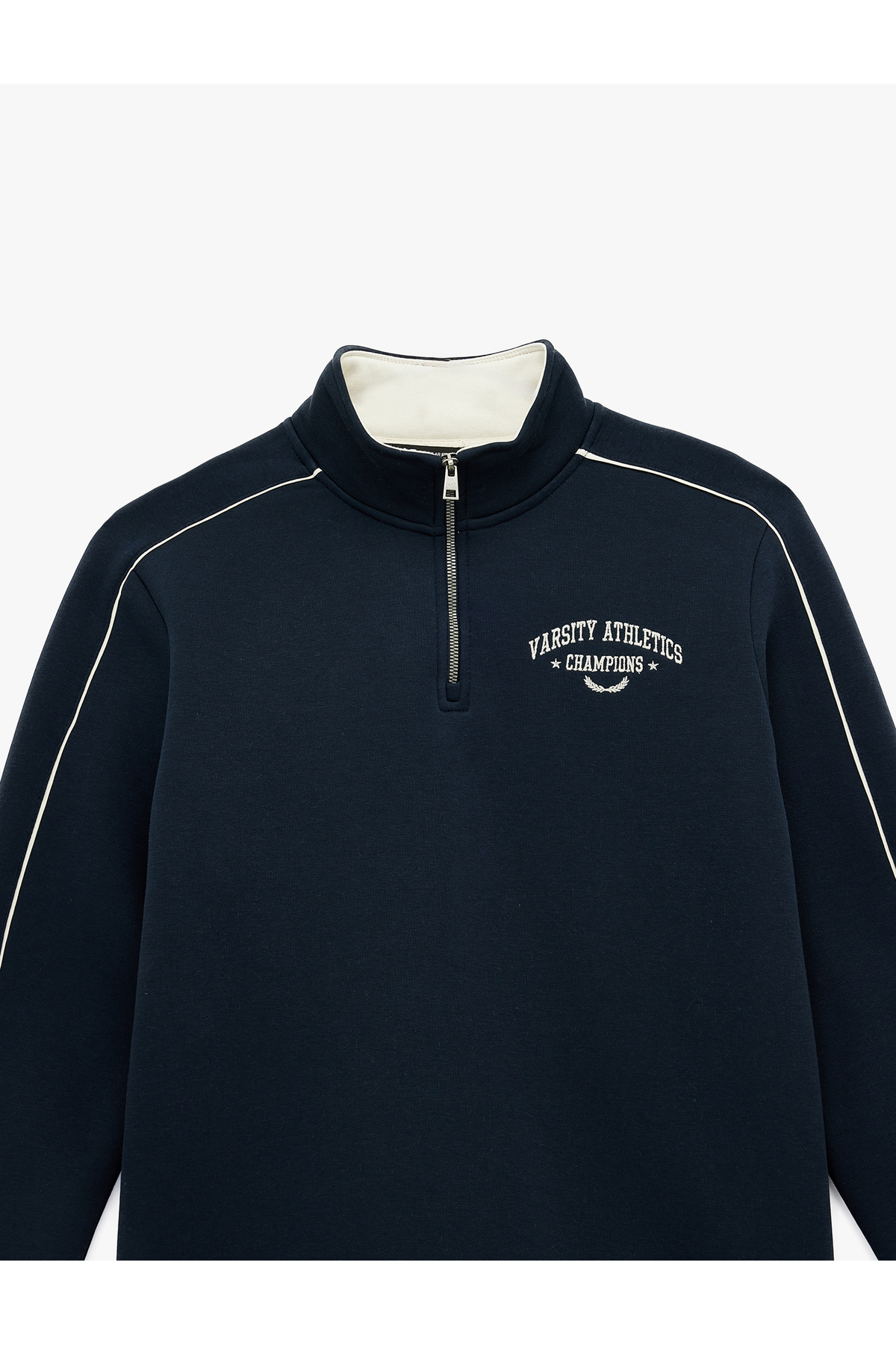 Regular Fit Uzun Kollu Nakışlı Şardonlu Yarım Fermuarlı Sweatshirt — سرمه‌ای 6WAM70273MK — تصویر 5 از 5