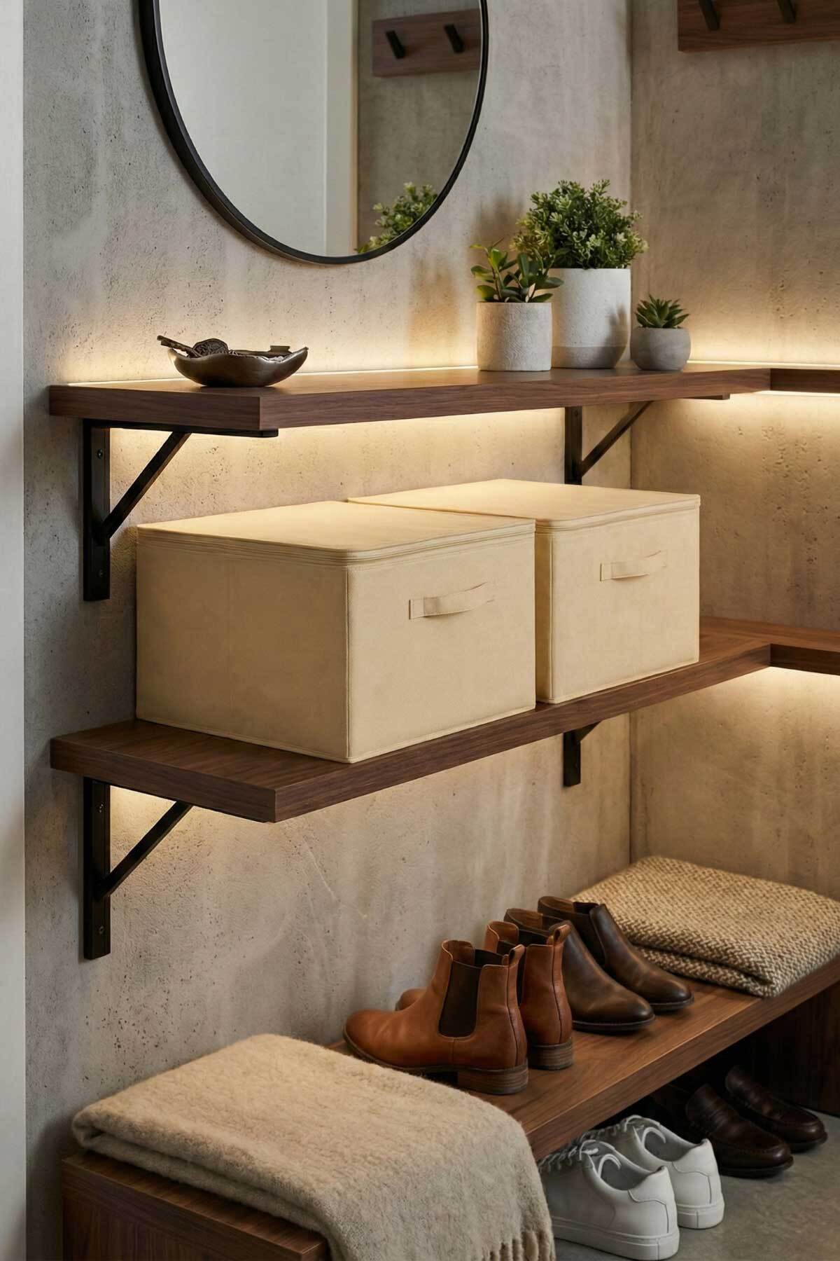 Cream 2-Piece Set Multi-Purpose Base Bottom and Cabinet Organizer Box Pulp 35x42x23 cm
