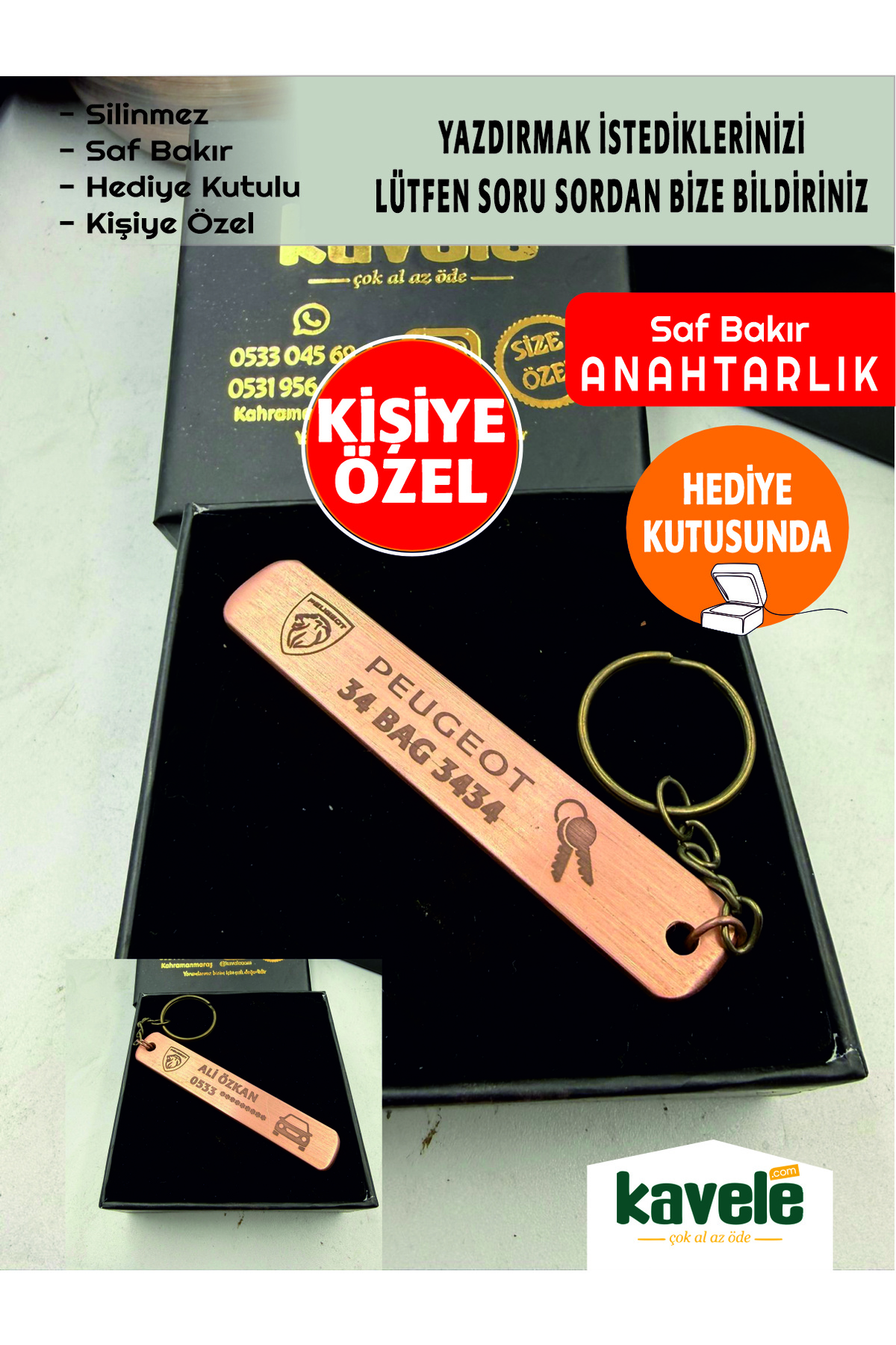 Saf Bakır Kişiye Özel Anahtarlık-Hediyelik Kutuda