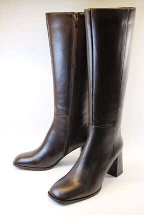 evva shoes Hakiki Deri Topuklu Şık Çizme