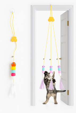 Lataris Çıngıraklı Kedi Oyuncağı Yapışkanlı Kedi Oyun Oltası Renkli Ponponlu ...