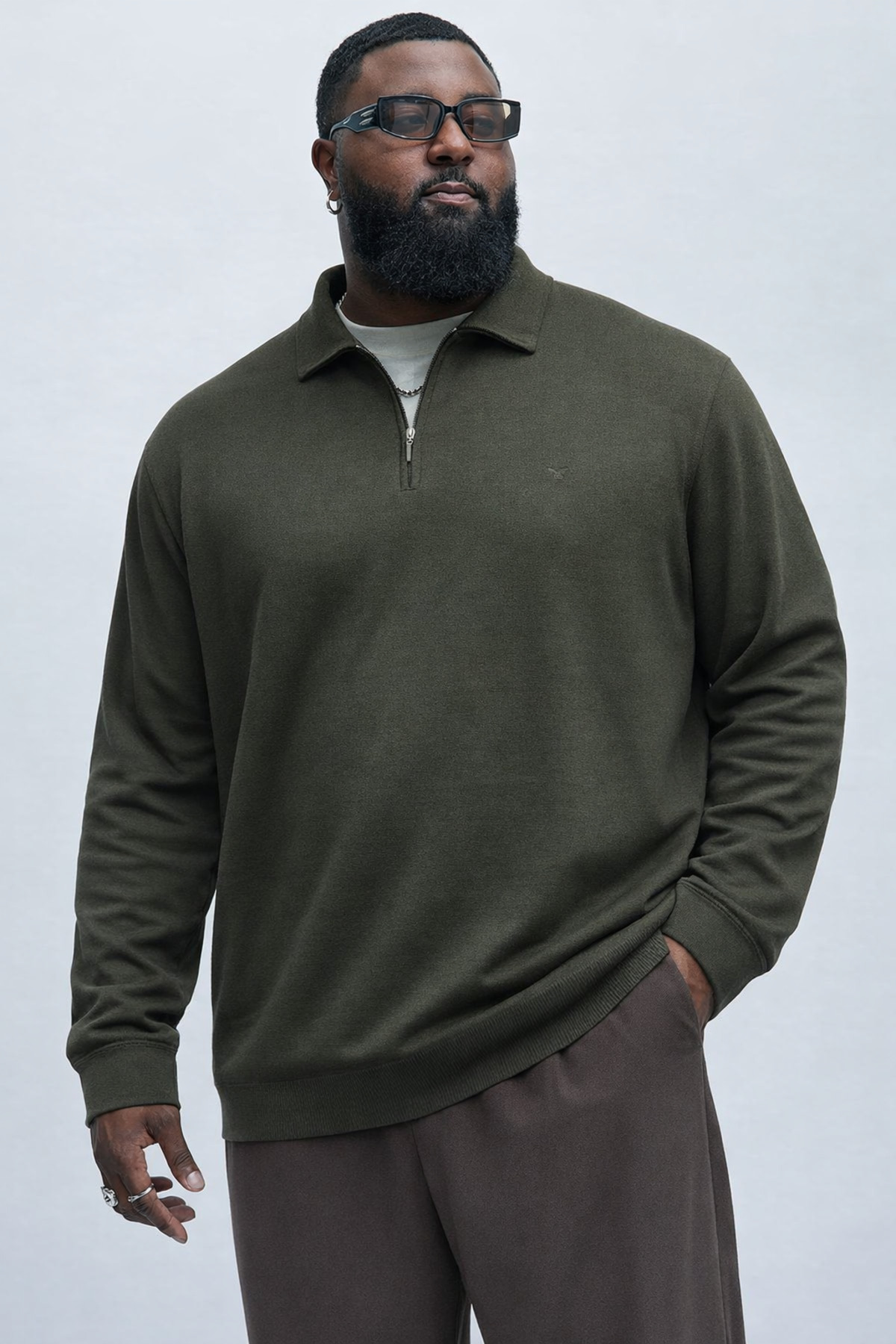 Maccali Erkek Mevsimlik Büyük Beden Haki Triko Sweatshirt görsel 2