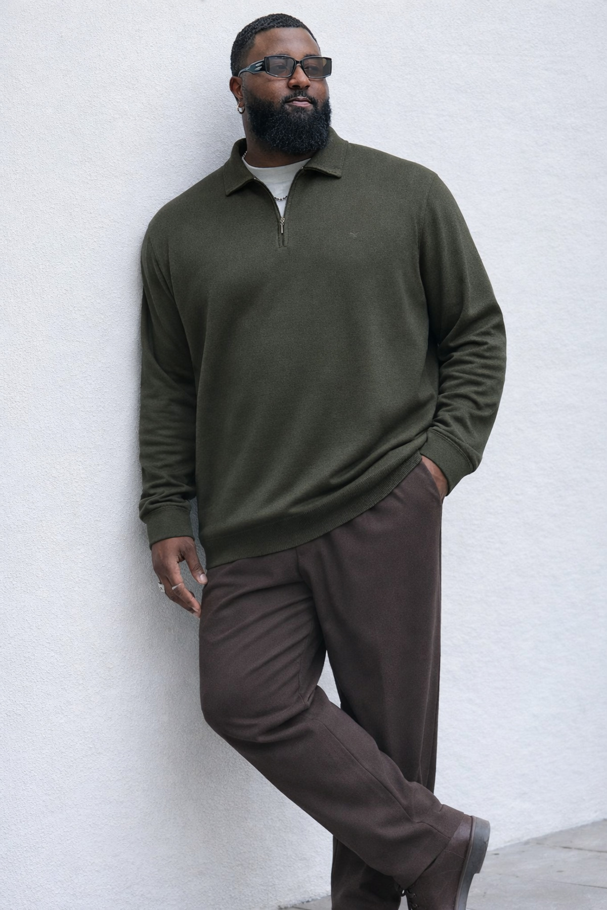 Maccali Erkek Mevsimlik Büyük Beden Haki Triko Sweatshirt görsel 4