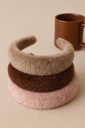 Store 3’lü Peluş Saç Tacı Seti - Vizon - Kahve - Pudra Pembe