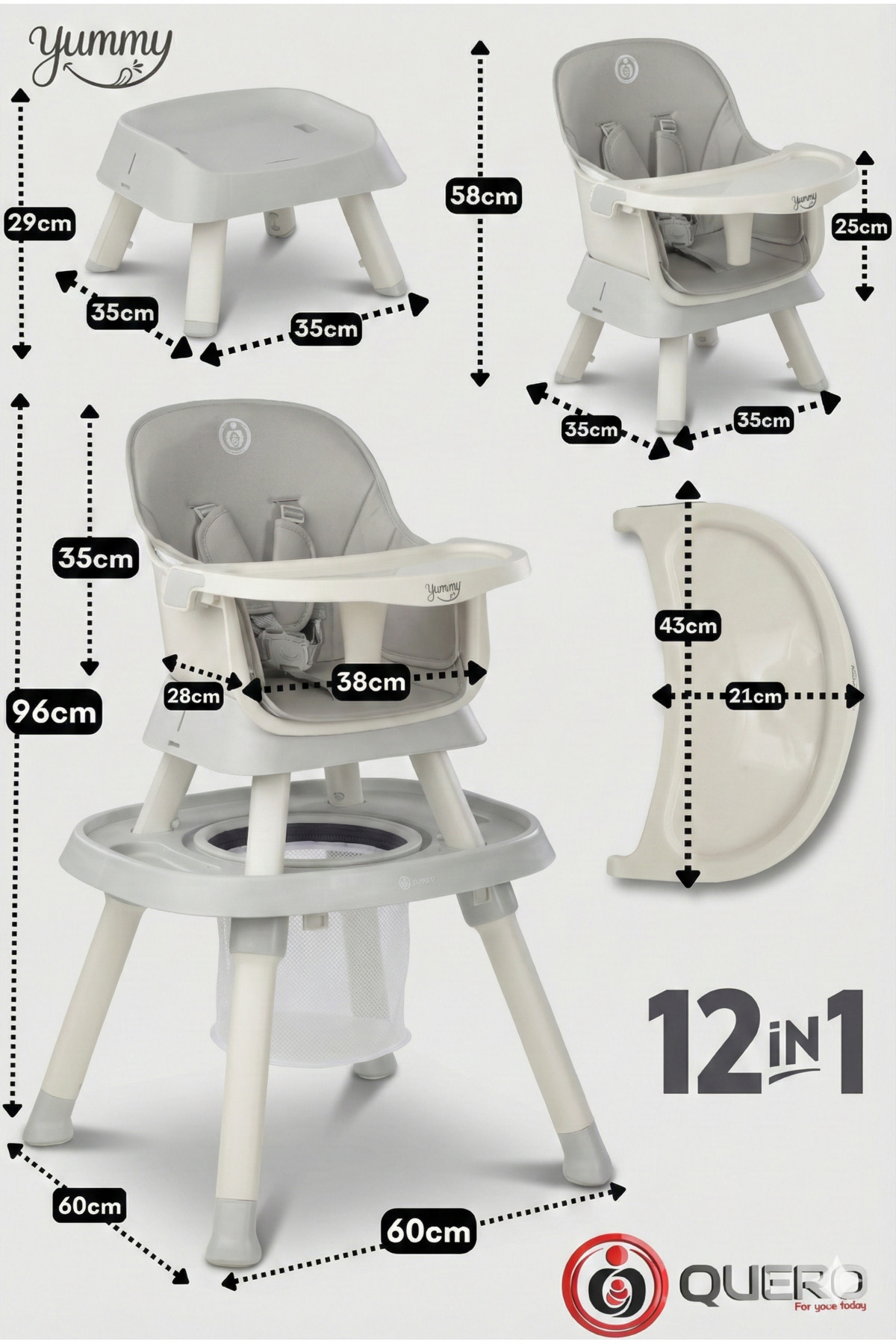 Quero Yummy 12in1 Mama Sandalyesi 12 Özellik Portatif Çalışma, Oyun Masalı Çok Fonksiyonlu Mama Sandalyesi fotoğrafı 3 (önizleme)