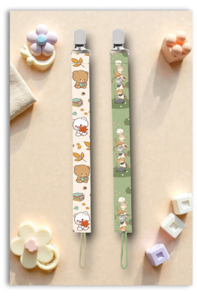 Mia Aurora 2li Ayıcık Kitaplı ve Yeşil Kedili Emzik Zinciri Emzik Askısı Klip...