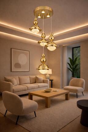 Bohem Aydınlatma Gold 3+1 Şapkalı Sarkıt 3 Renk LED Ayarlanabilir Başlık Mode...