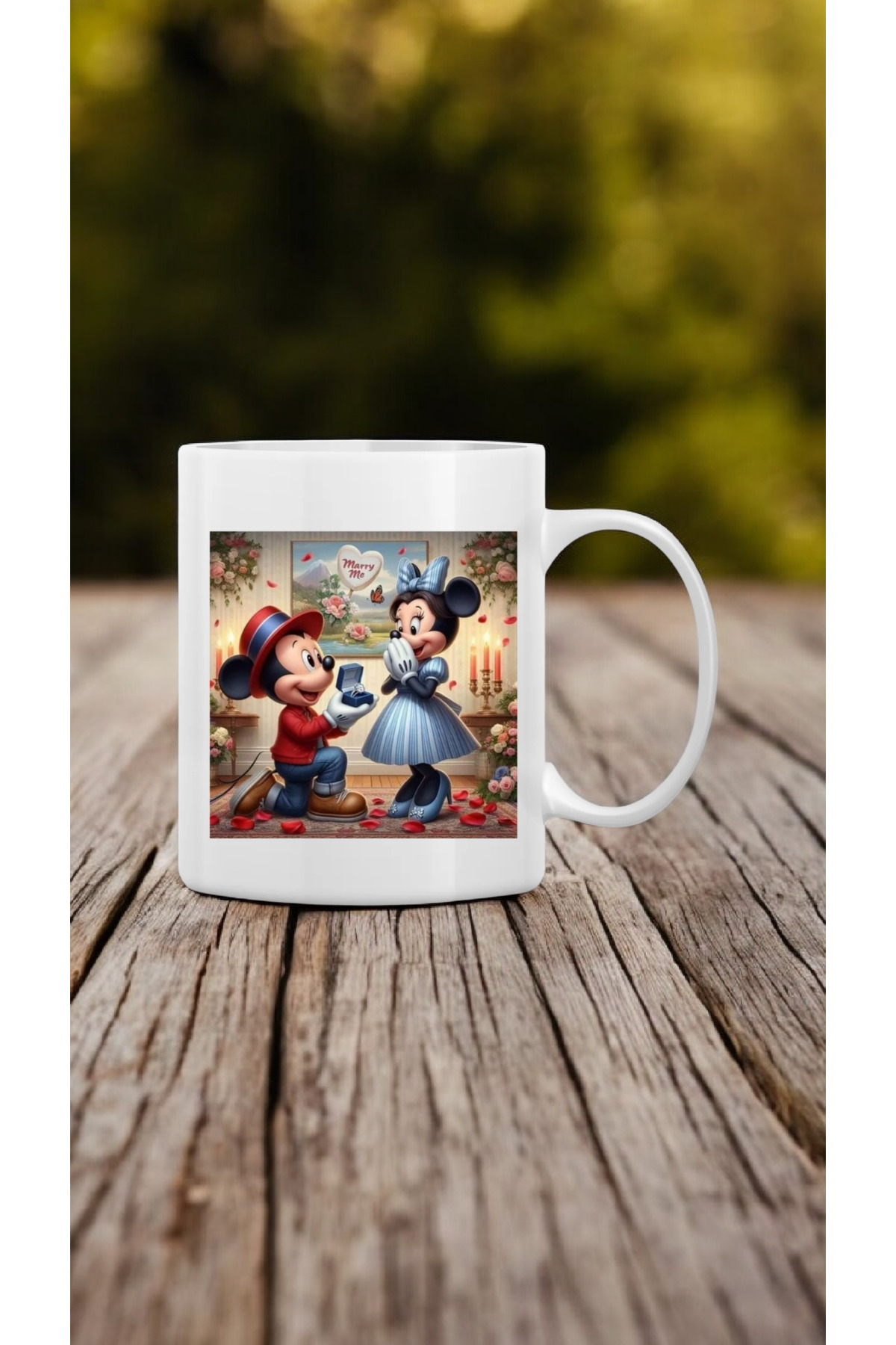 Romantik Ve Nostaljik Sevgililer Günü Mickey Mouse Tasarımlı Kişiye Özel Hediye Baskılı Kupa Bardak