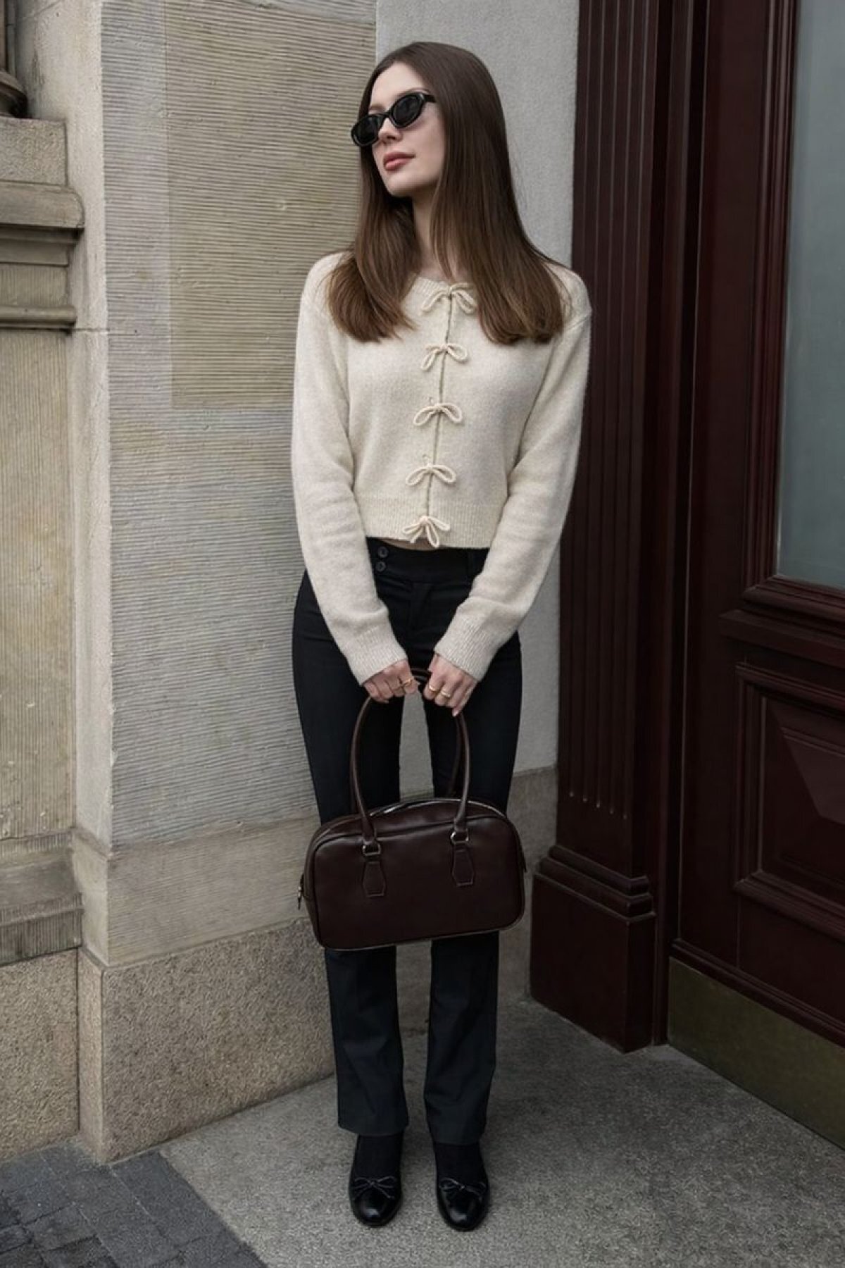 HAKKE  Yumuşak Dokulu Kurdele/Fiyonk Detaylı Triko HIRKA - Görsel 2