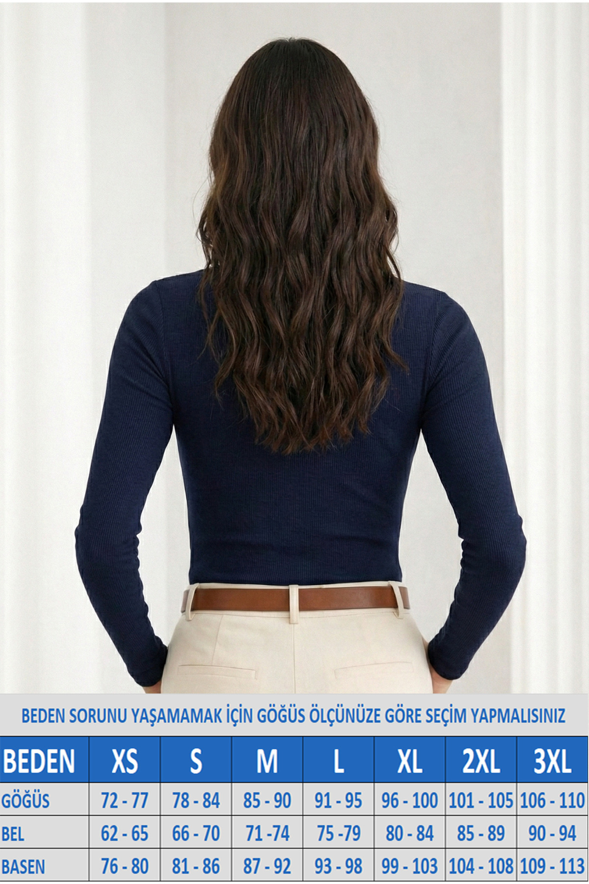 MİO ESTİLO Kadın Fitilli Patlı Havuz Yaka Uzun Kol Kaşkorse Lacivert Bluz, Novelle görsel 2