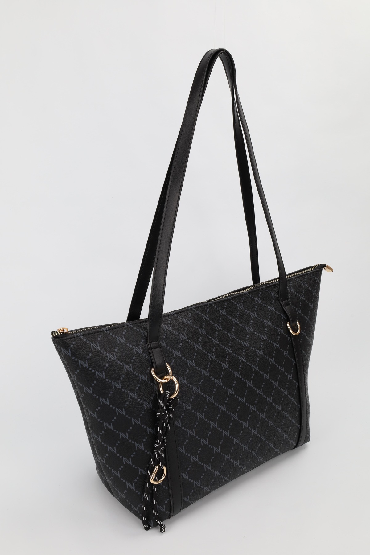 NOTHING Kadın Monogram Siyah Halka Charm Detaylı Fermuarlı Omuz Çantası En42 Boy27 Sofia görsel 6