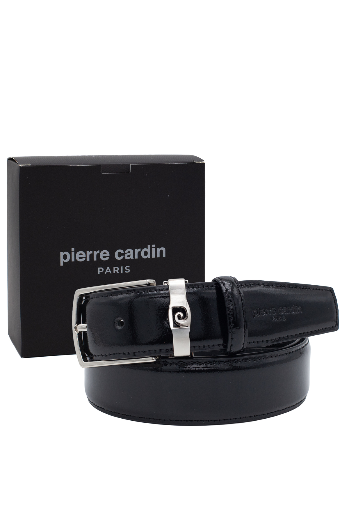 کمربند مردانه چرم ورنی مشکی PC-RUGAN-SZR4S پیر کاردین کمربند Pierre Cardin