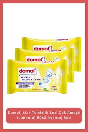 Domol Islak Temizlik Bezi Çok Amaçlı (Limonlu) 50x3 Avantaj Seti