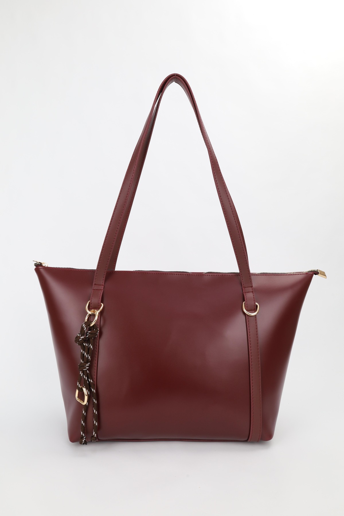 Women's Burgundy Ring Charm Detailed Zipper Shoulder Bag En42 Size27 Sofia