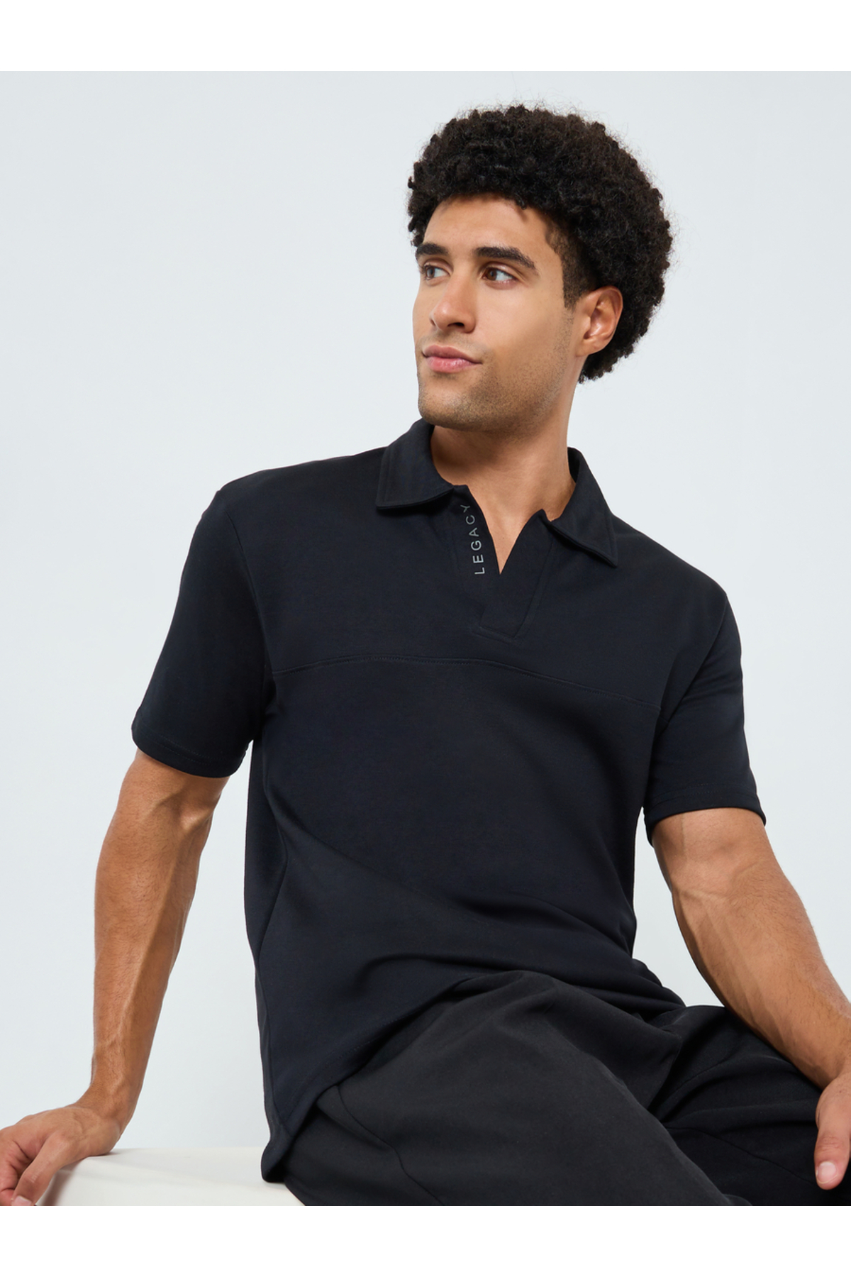 Styli Men Black Solid Relaxed Fit Polo