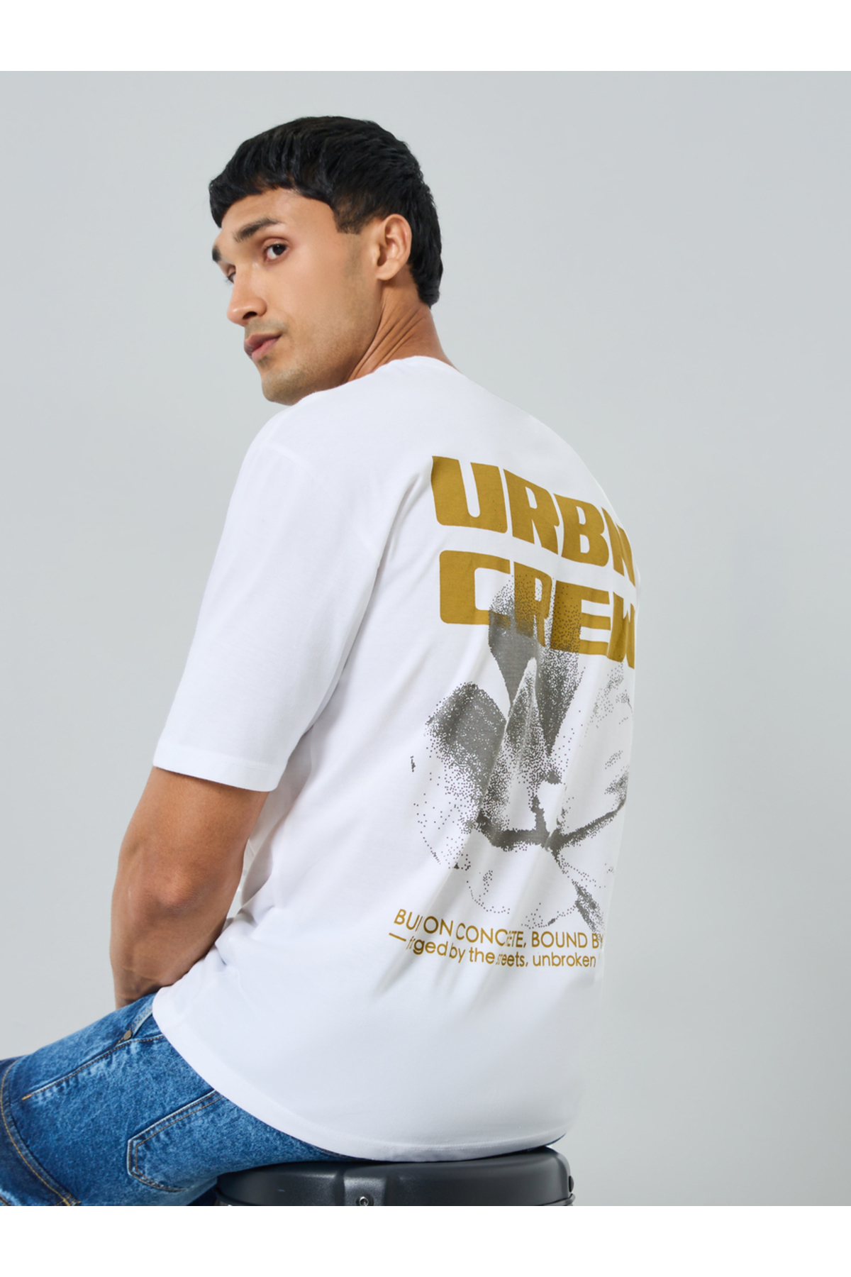 Styli Men White Graphic Print Oversized T-Shirt