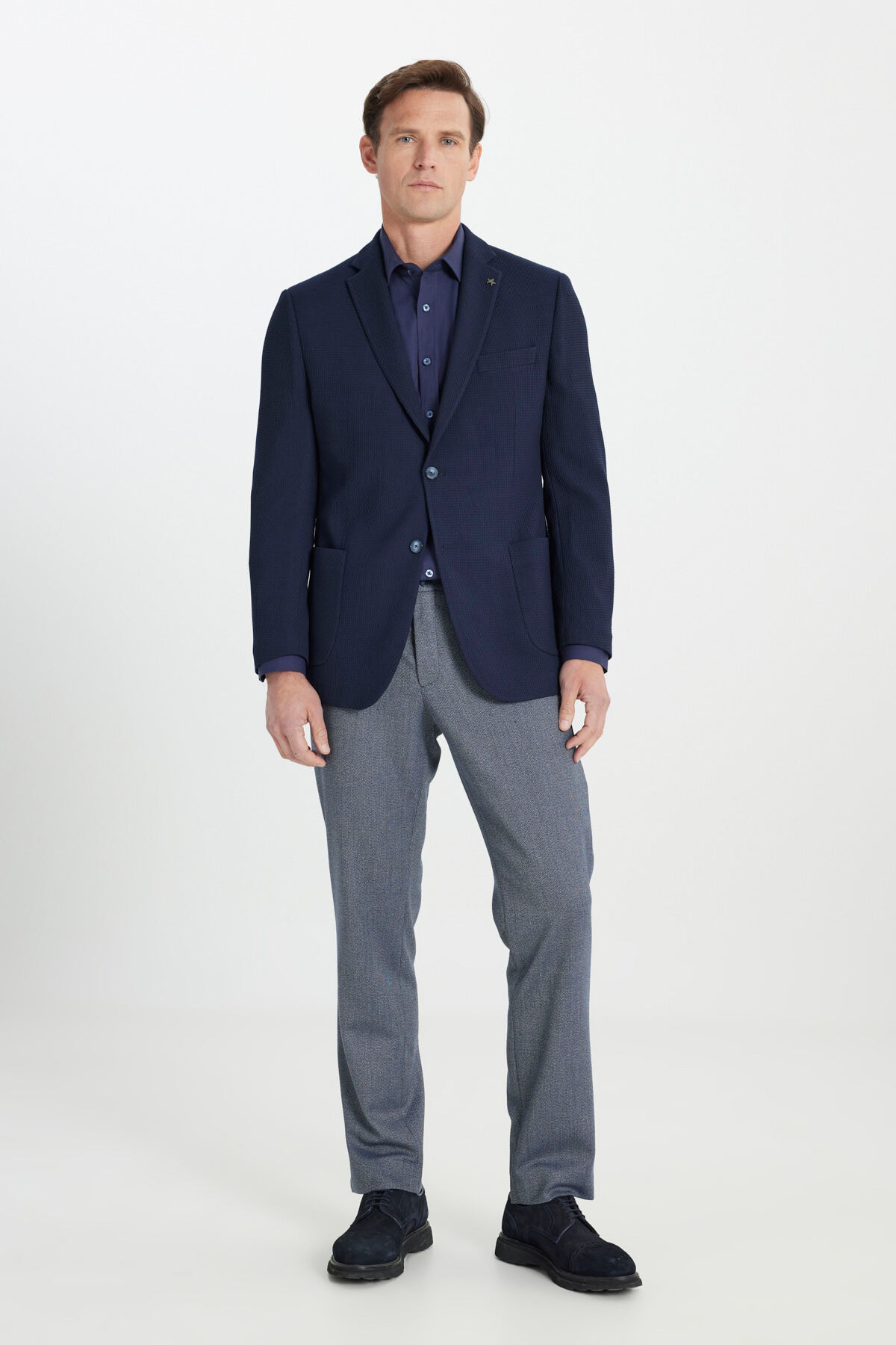 Altınyıldız Classics  Erkek Lacivert Slim Fit Dar Kesim Mono Yaka Gofre Desenli Torba Cepli Ceket - Görsel 2