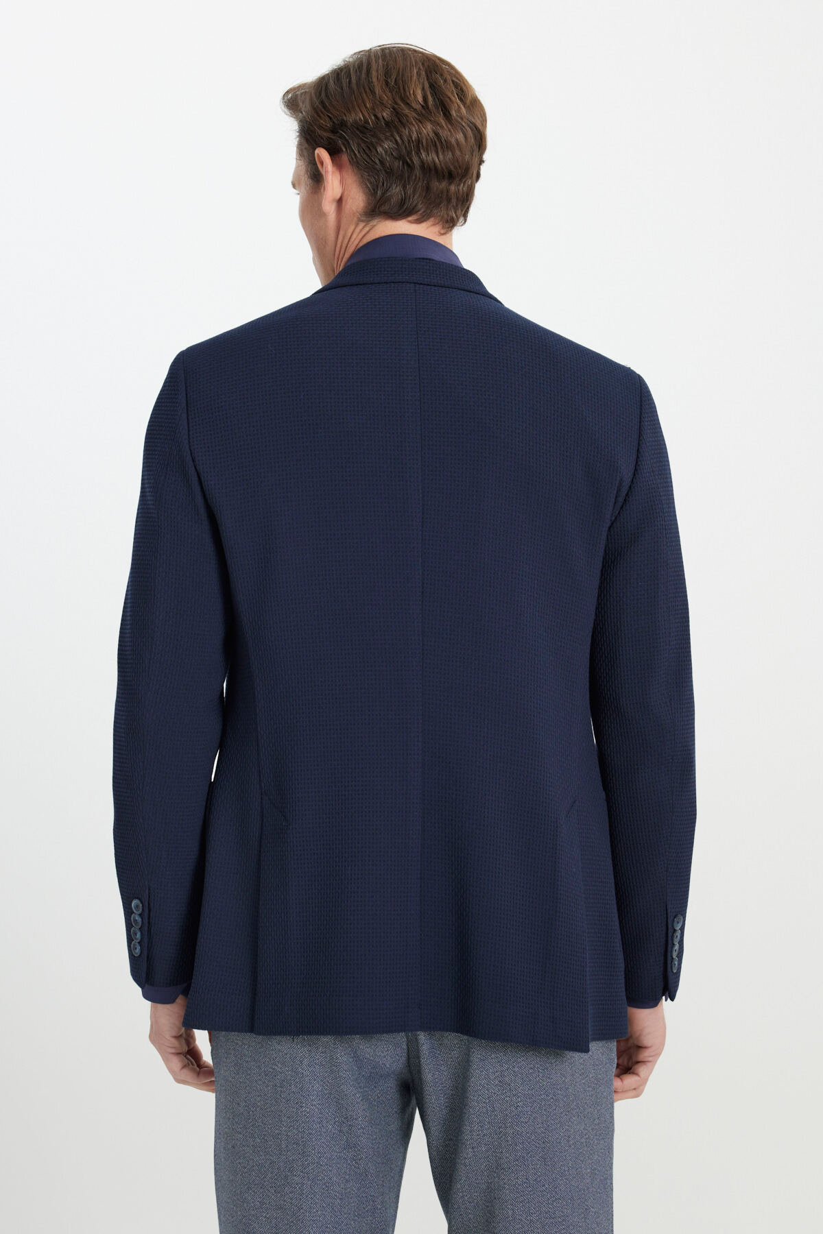 Altınyıldız Classics  Erkek Lacivert Slim Fit Dar Kesim Mono Yaka Gofre Desenli Torba Cepli Ceket - Görsel 5