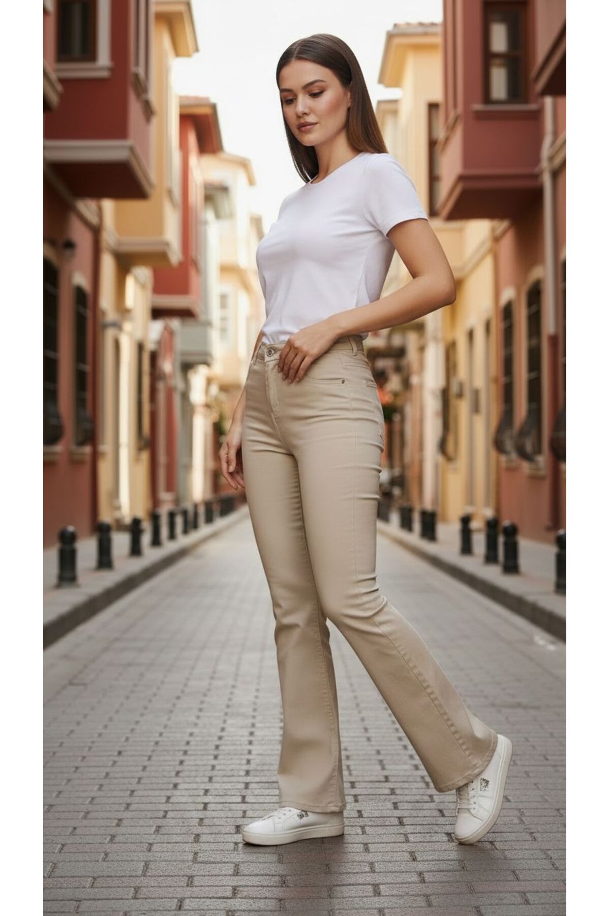comfort jeans  Likralı Yüksek Bel Ispanyol Jeans Pantolon