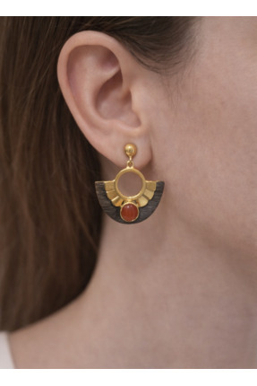 Giz Gümüş El Yapımı Tasarım Siyah ve Altın Rodyum Kaplama Gümüş Küpe