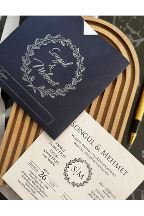 AnadoluMatbaacılık LACİVERT GÜMÜŞ YALDIZ BASKILI NİŞAN VE DÜĞÜN DAVETİYESİ (5...
