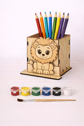 CARON CHOCOLATE Ahşap Boyama Aslan Figürlü Kalemlik | Kendin Boya | Okul ve A...
