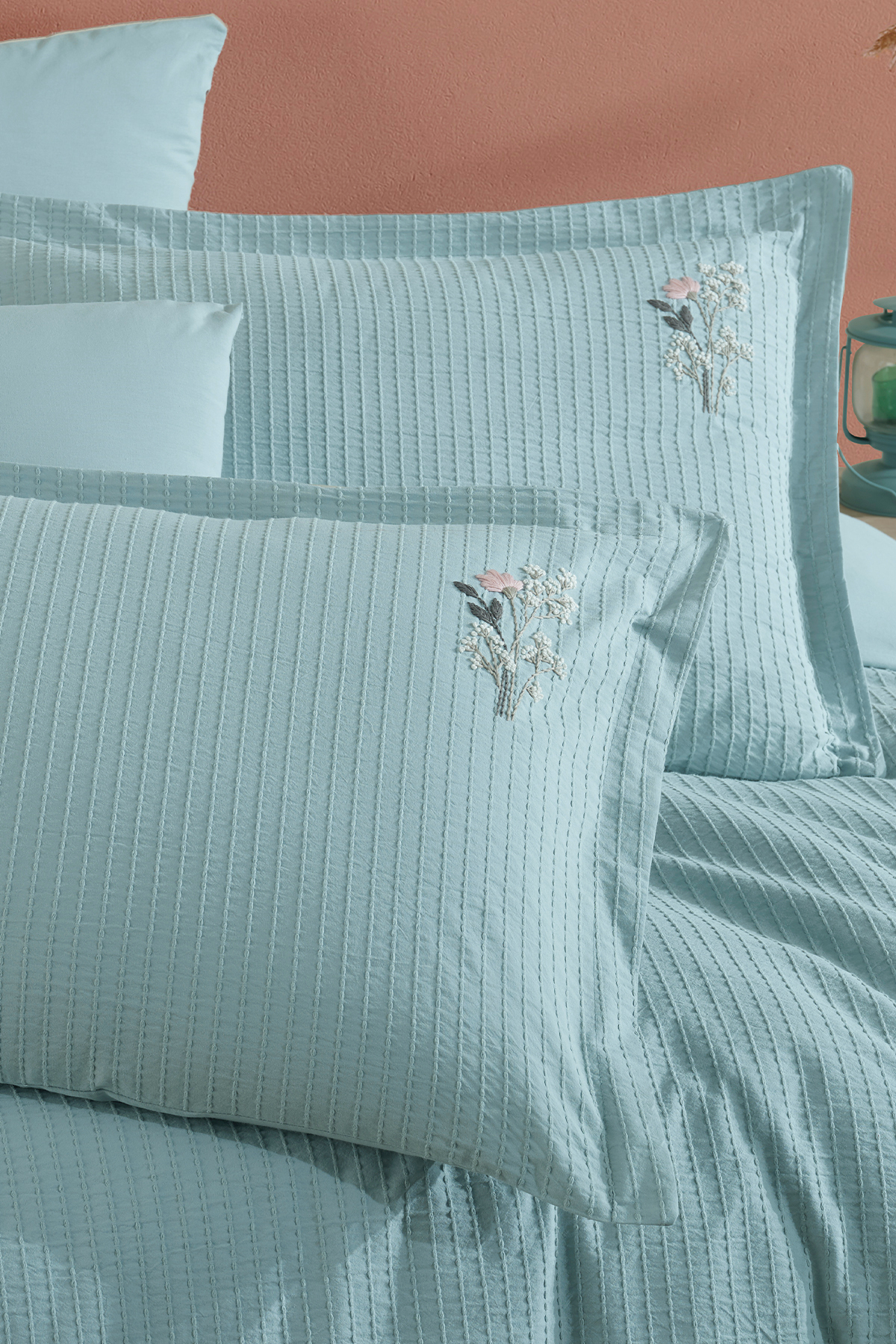 100% Cotton Double Embroidered Duvet Cover Set Eveya