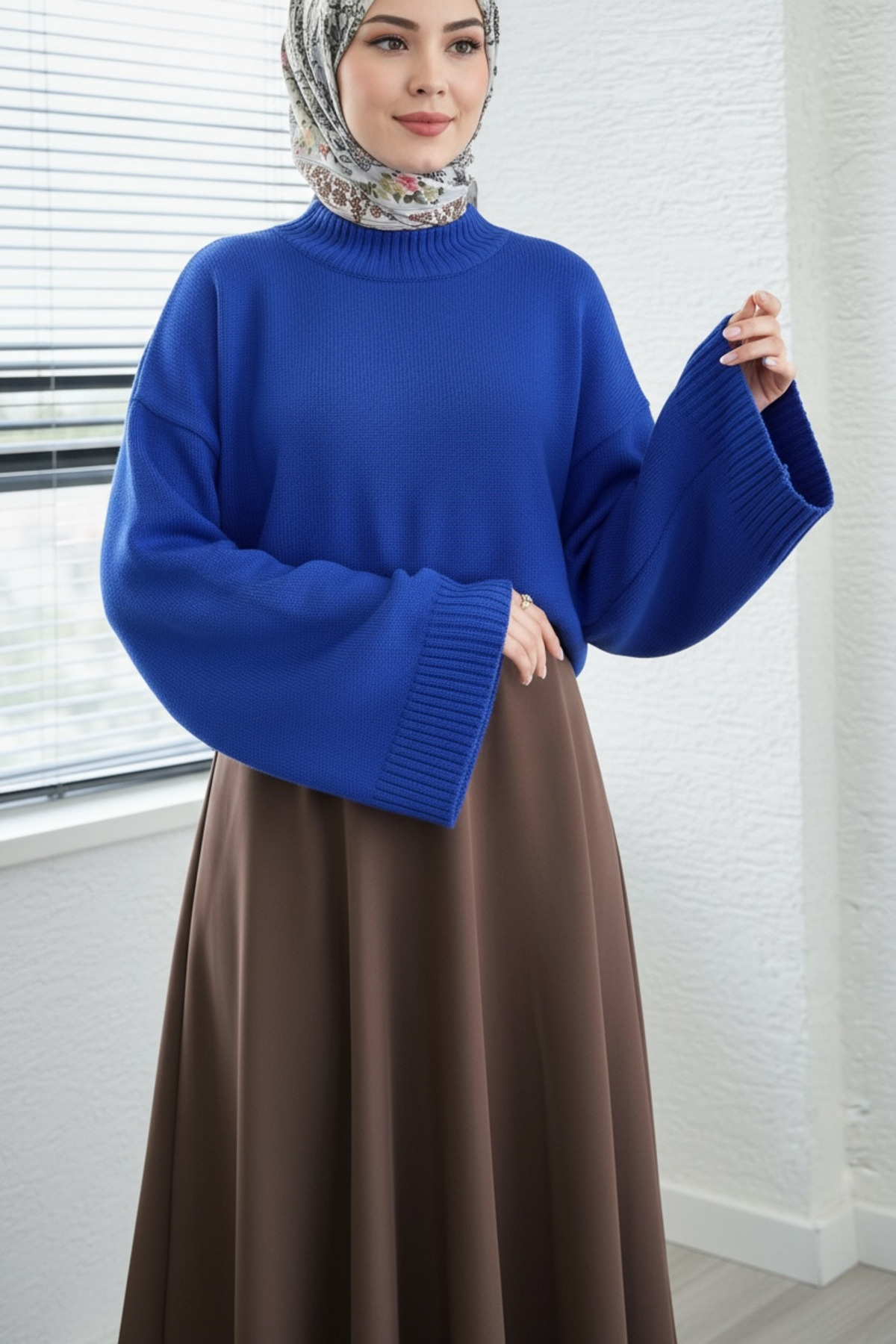 NEWCO  Yarasa Kol Yarım Balıkçı Yaka Triko Kazak - Görsel 2