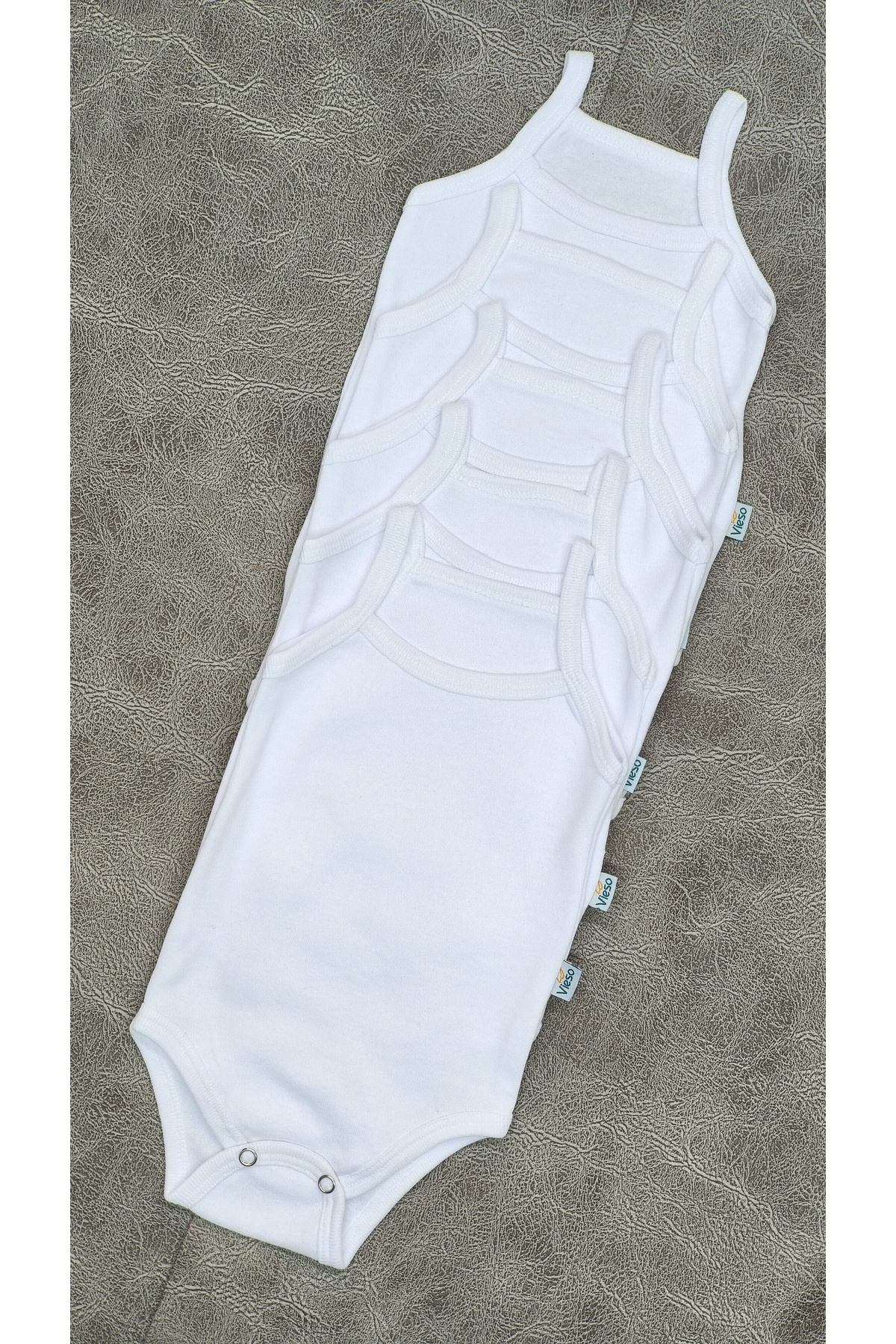 vieso 5li İp Askılı Pamuklu Beyaz Çıtçıtlı İp Askılı Bebek Atlet Body Zıbın fotoğrafı 6 (önizleme)