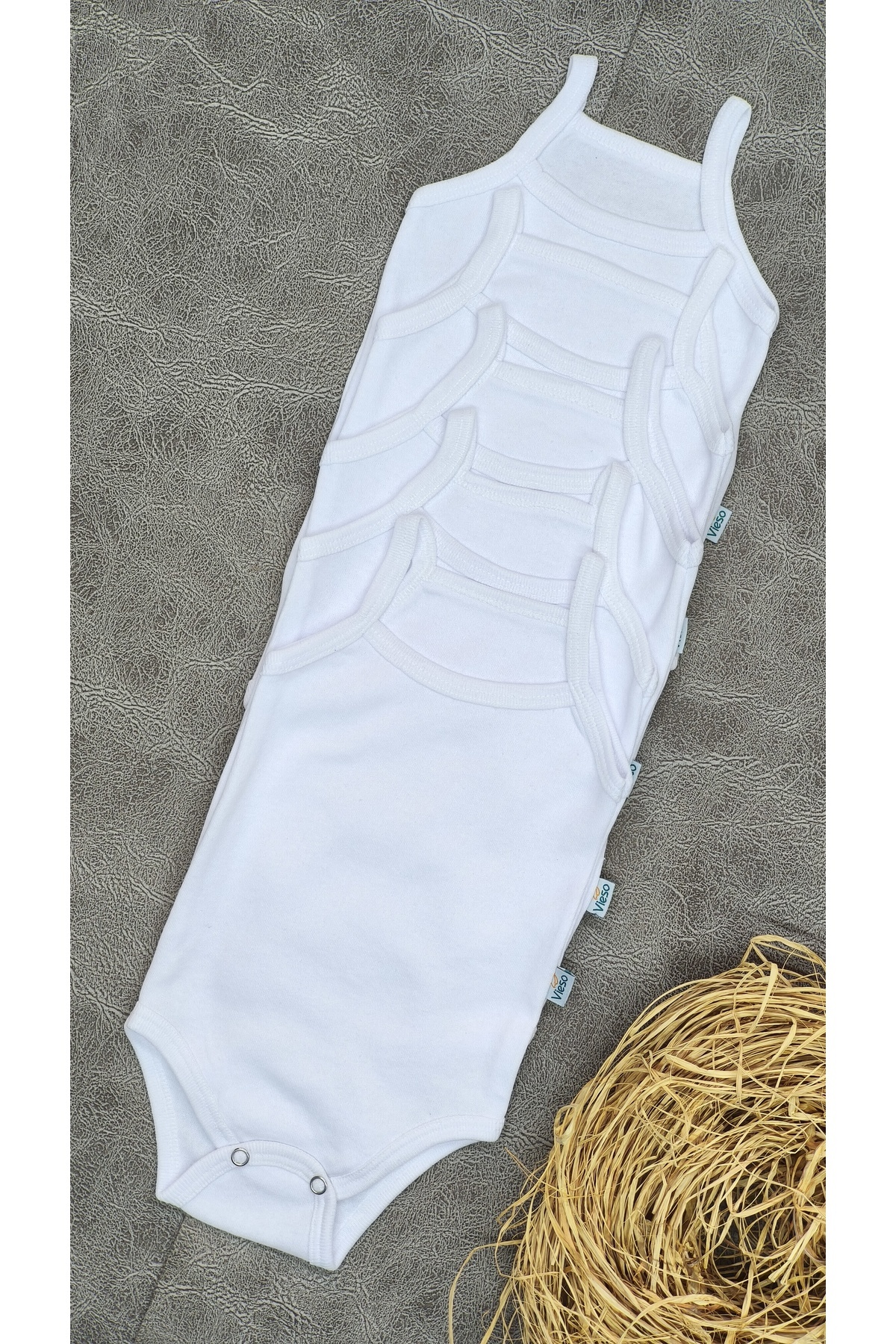 vieso 5li İp Askılı Pamuklu Beyaz Çıtçıtlı İp Askılı Bebek Atlet Body Zıbın fotoğrafı 7 (önizleme)