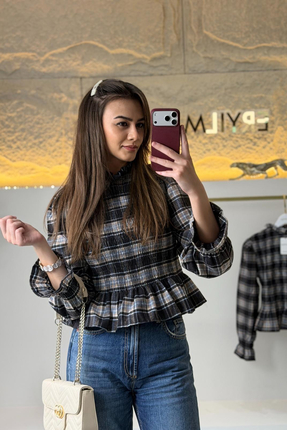 EMEL ERYILMAZ Ekose Desenli Bluz