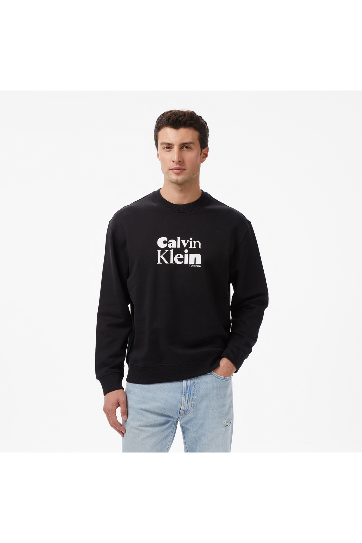 کلوین کلاین سویشرت مردانه یقه گرد طرح دار نخی مشکی با طرح لوگو CK مدل LV04LD242G-UB1