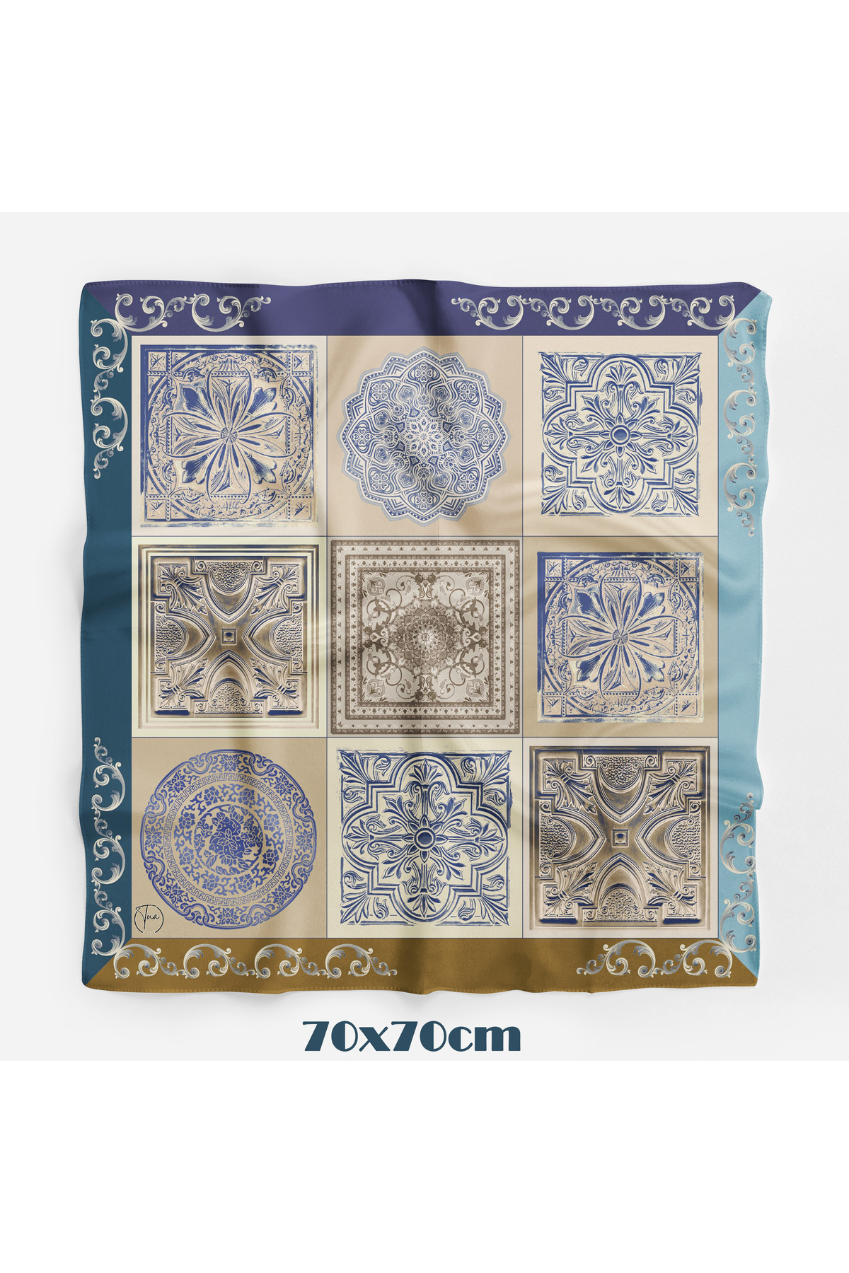 tuaipek Çini Sırrı Desen 70*70cm Bandana/Fular görsel 5