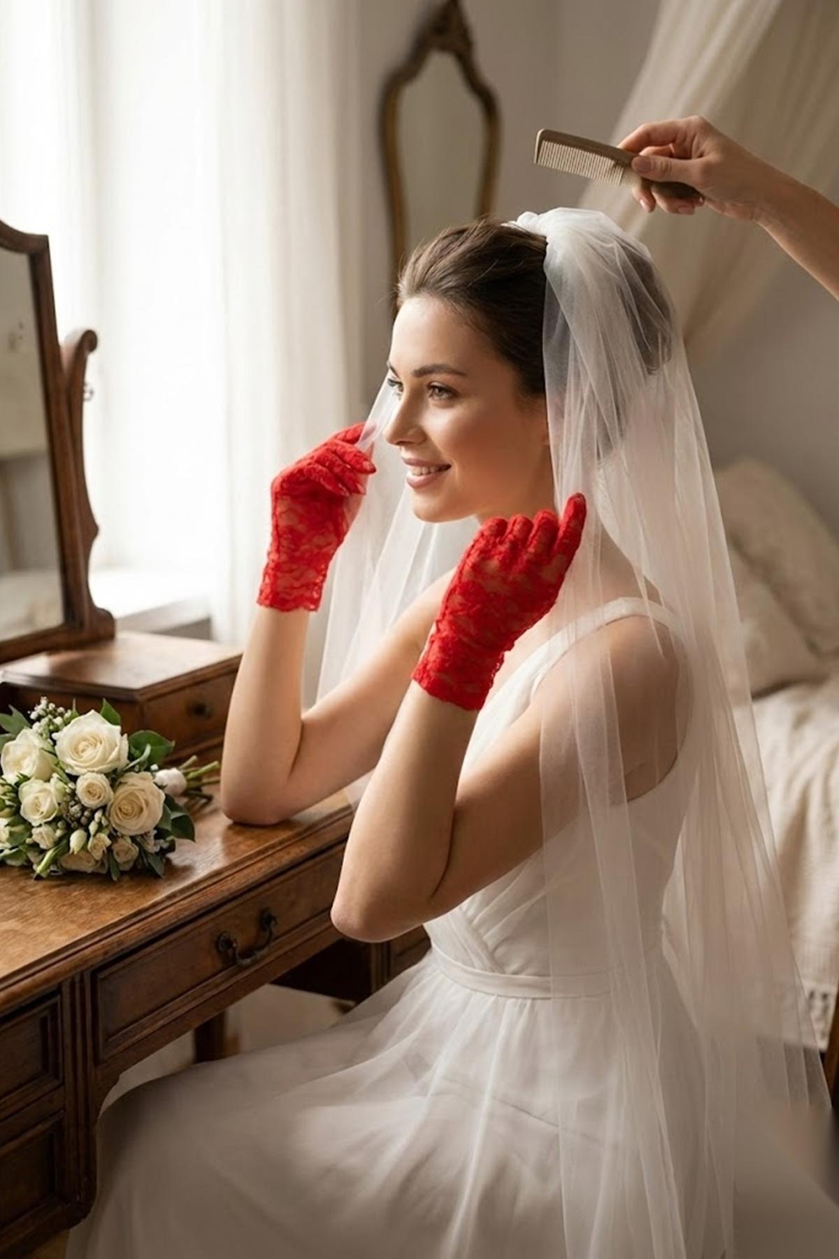 Hobigram Gelin Dantel Eldiveni, Nikah Düğün Nişan İçin Zarif Romantik Gelin Aksesuarı Gelin Eldiveni