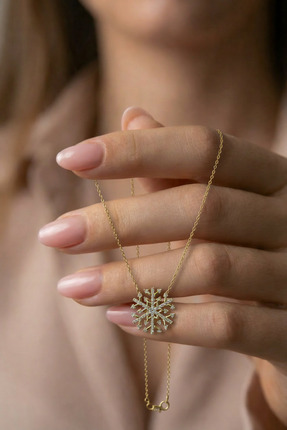 Hertaş 925 Ayar Gümüş Altın Kar Tanesi Altın Kaplama Kadın Kolye