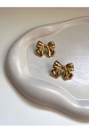 Armi Accessory Çelik zarif fiyonklu gold kadın küpe