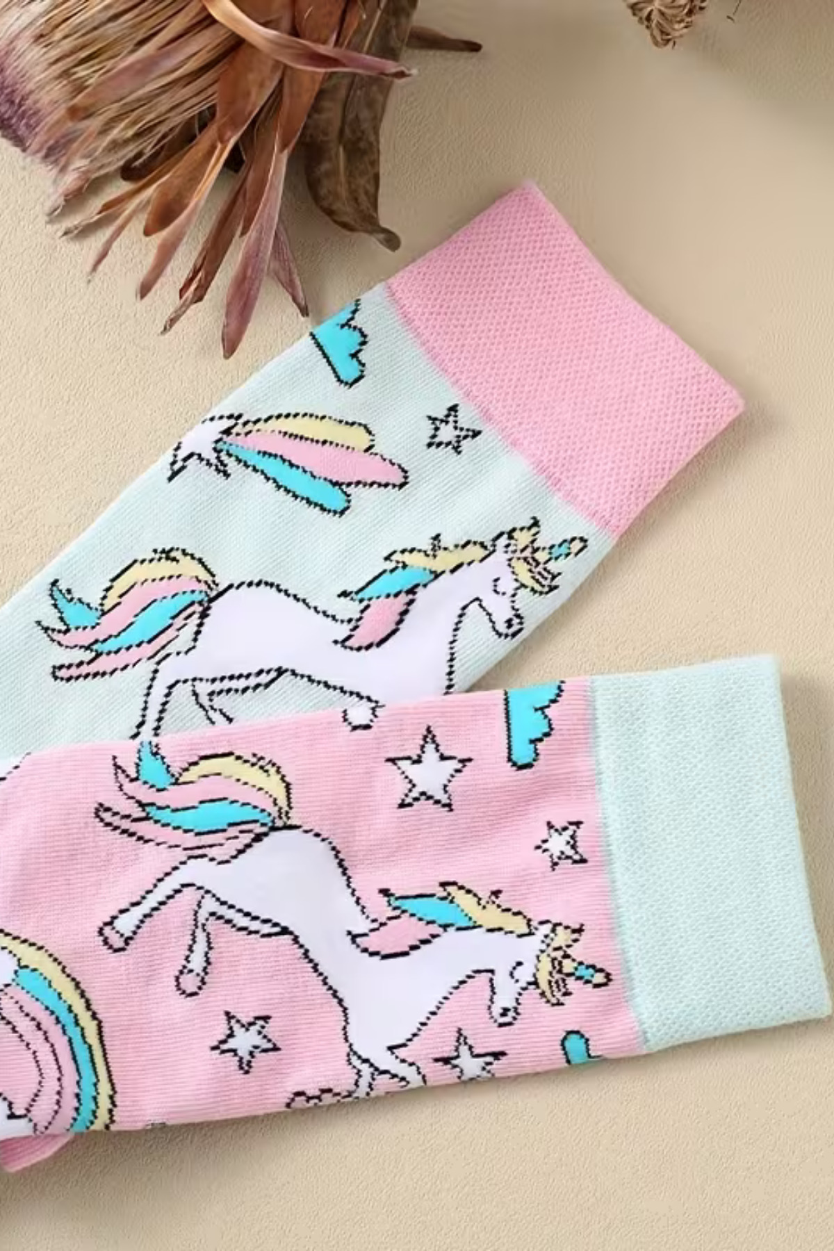 Kadın Çorap (2 ÇİFT) Unicorn Poni Desenli Pamuklu Çorap — görsel 5 · 102832480302