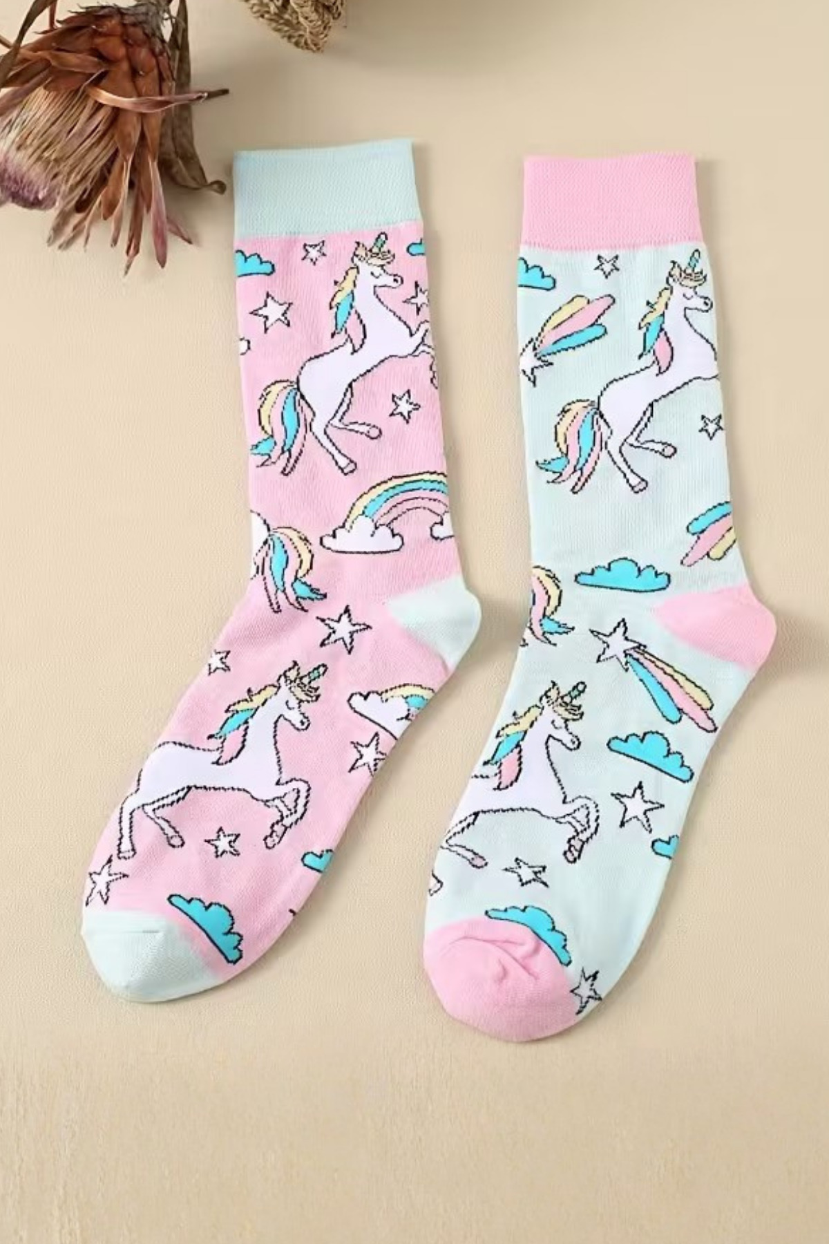 Kadın Çorap (1 ÇİFT) Unicorn Poni Desenli Pamuklu Çorap — görsel 2
