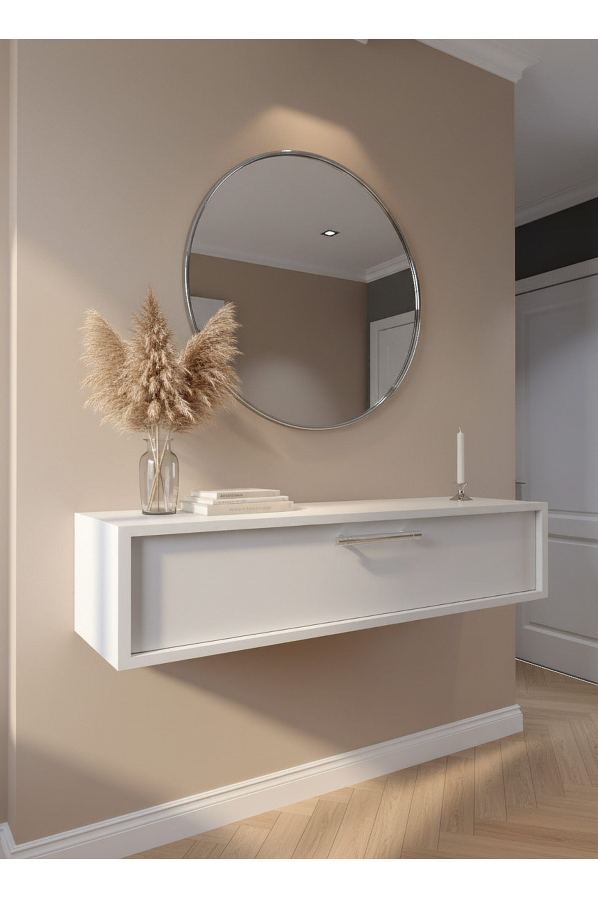 Recital Dresuar White Silver - Modern Wall Mounted Entrance Furniture