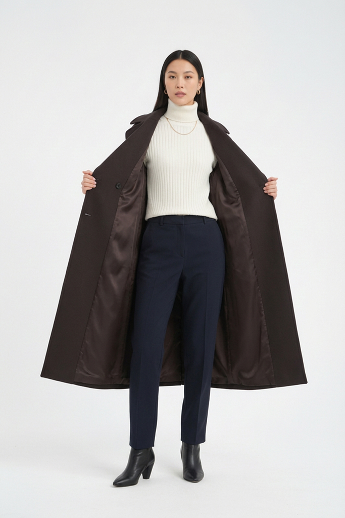 Soydan Güner  Kadın Oversize Kuşaklı Uzun Kaban (Gerçek Bedenden 1 Beden Büyük) Kahverengi 1280 - Görsel 5