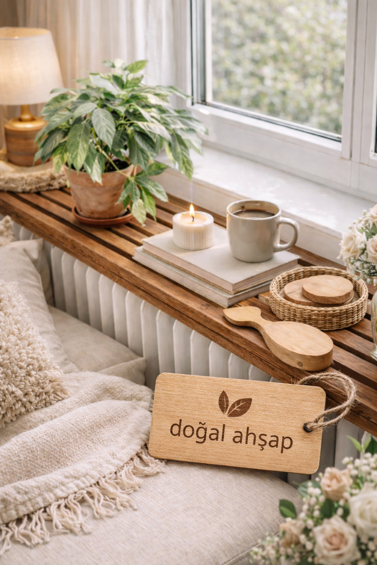Natural Wooden Heater Top Shelf – 100 cm | MDF & Not Particleboard | Decorative and Durable