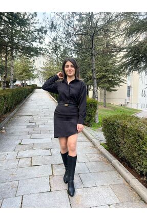 Dilara Güneş Butik SİYAH GÖMLEK YAKA MİNİ ELBİSE