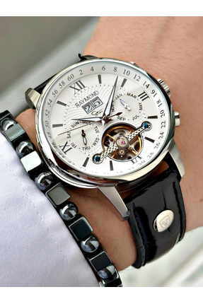 Raymond Özel Seri Otomatik Diplomat Klipsli Deri Kordon Erkek Saati