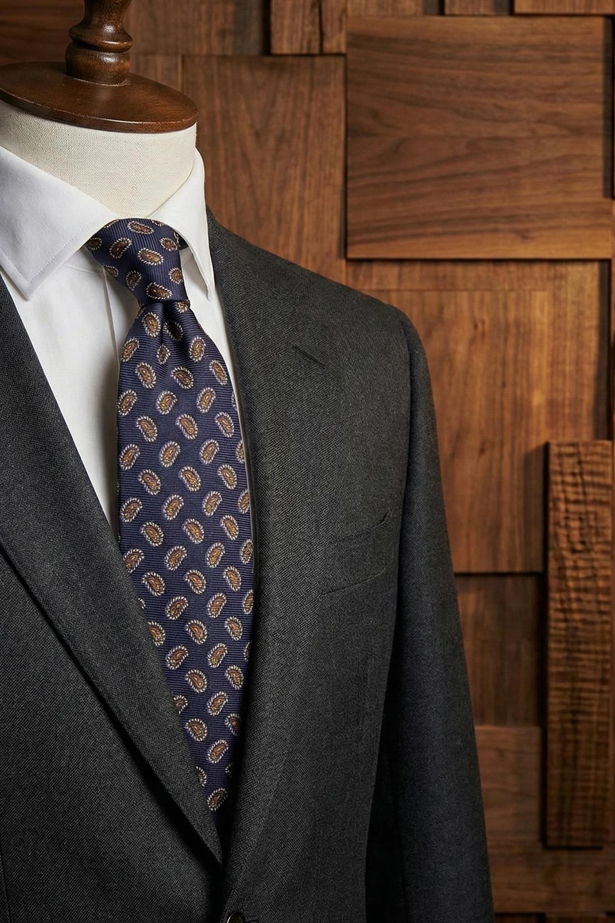  کراوات ابریشمی ایتالیایی طرح شال آبی سرمه ای مدل Verzasca IK2242