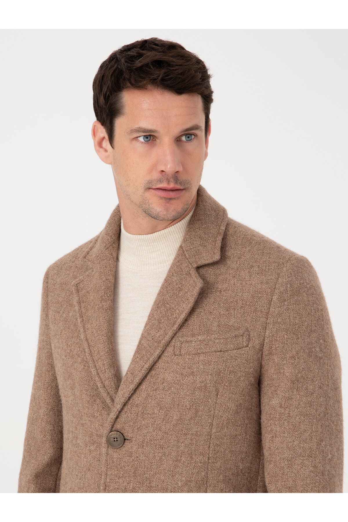 Cacharel Kahverengi Slim Fit Alpaka Yün Karışımlı Palto 50314605-VR029 görsel 2